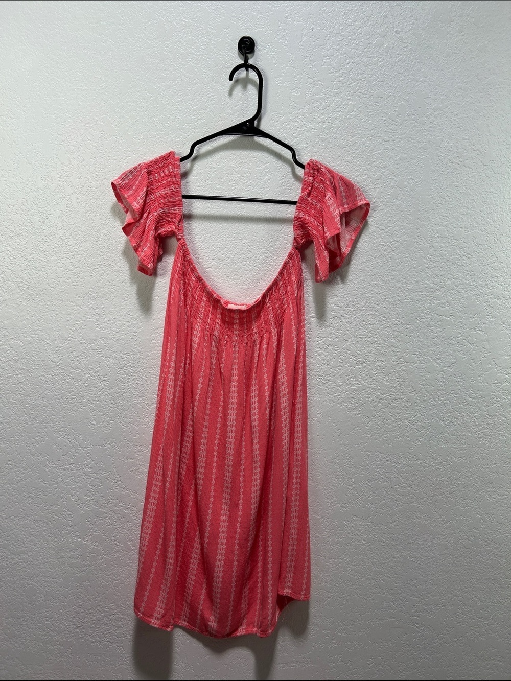 Exist Coral Pink Off-Shoulder Flutter Sleeve Mini Dress Sz L Summer Chic TC0836